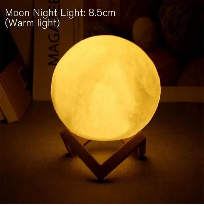 D5 8Cm LED Moon Lamp - Battery Powered Starry Night Light with Stand for Bedroom Decor - Perfect Kids Gift & Xmas Surprise!