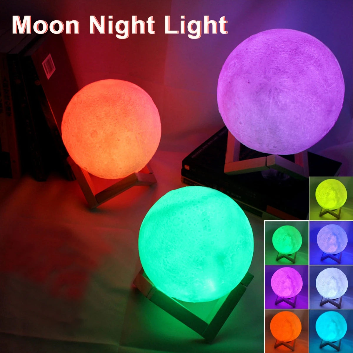 D5 8Cm LED Moon Lamp - Battery Powered Starry Night Light with Stand for Bedroom Decor - Perfect Kids Gift & Xmas Surprise!