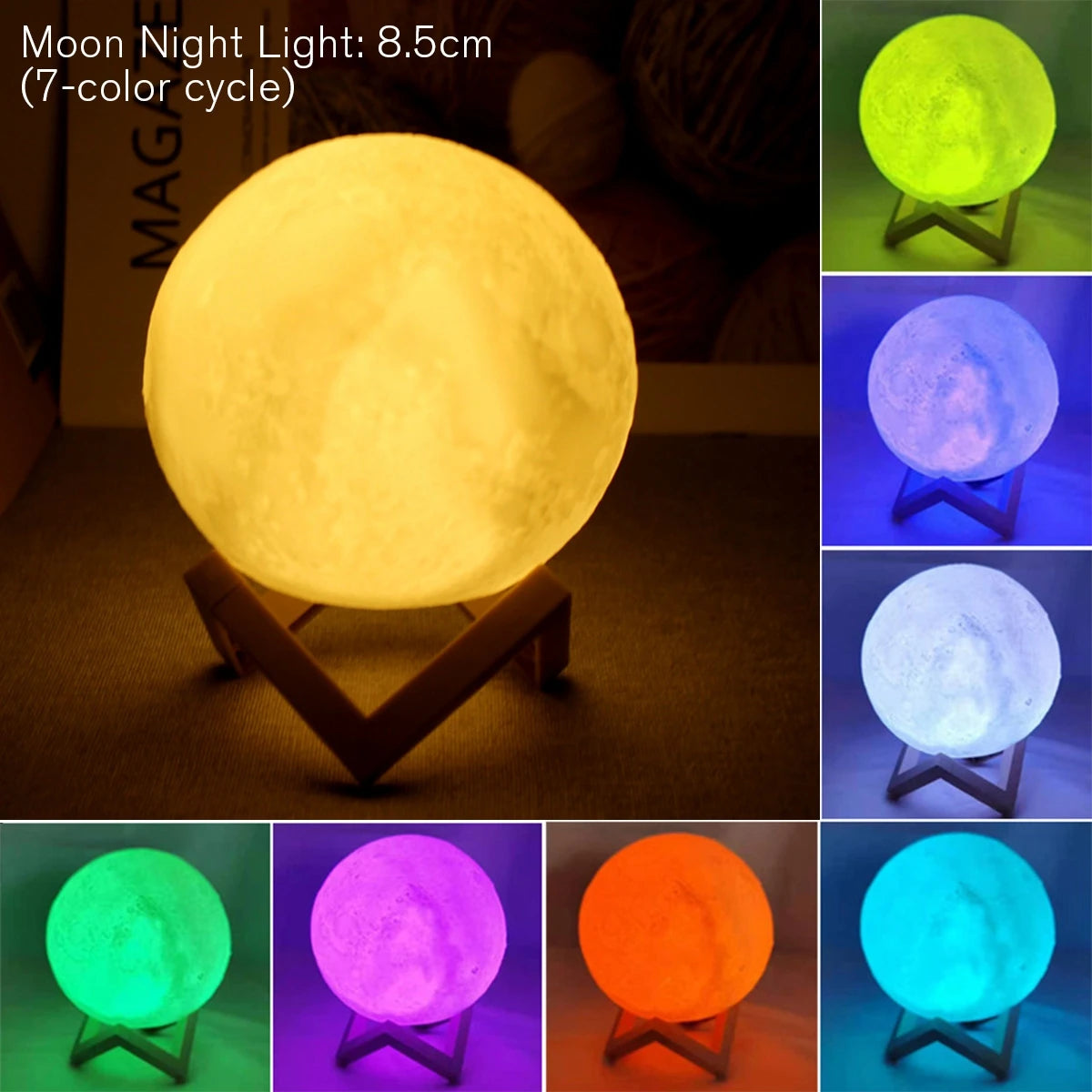 D5 8Cm LED Moon Lamp - Battery Powered Starry Night Light with Stand for Bedroom Decor - Perfect Kids Gift & Xmas Surprise!