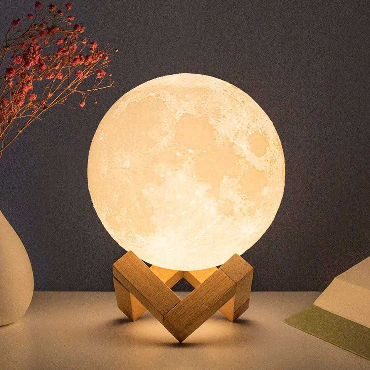 D5 8Cm LED Moon Lamp - Battery Powered Starry Night Light with Stand for Bedroom Decor - Perfect Kids Gift & Xmas Surprise!